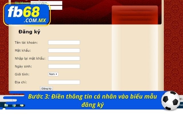 Điền các thông tin cần thiết để đăng ký